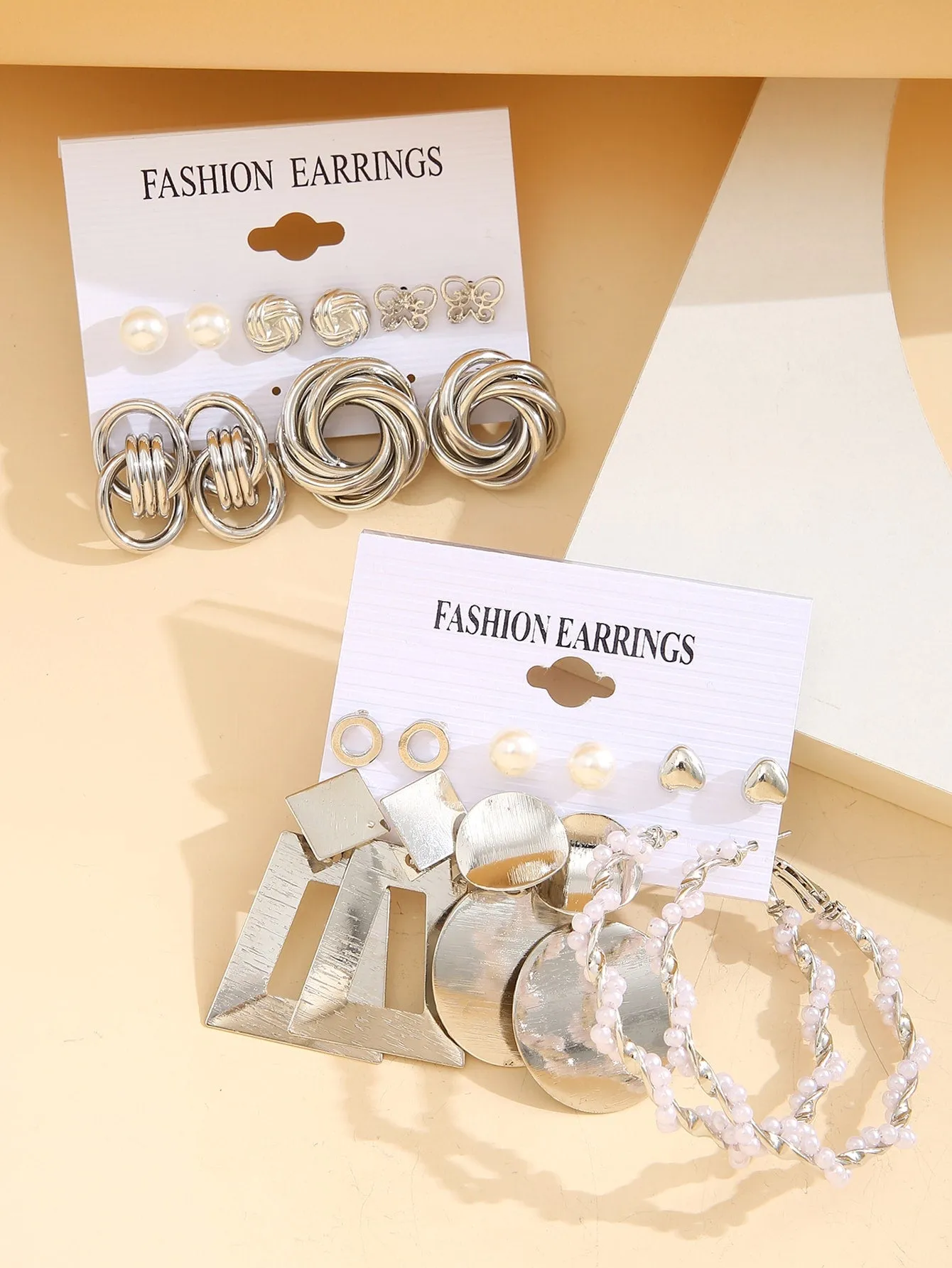 11pairs Butterfly & Faux Pearl Decor Earrings - Silver