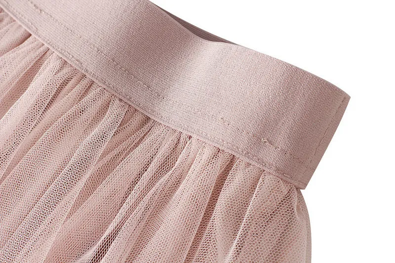 Asymmetrical Layered Mesh Midi Skirt with Tulle Volume