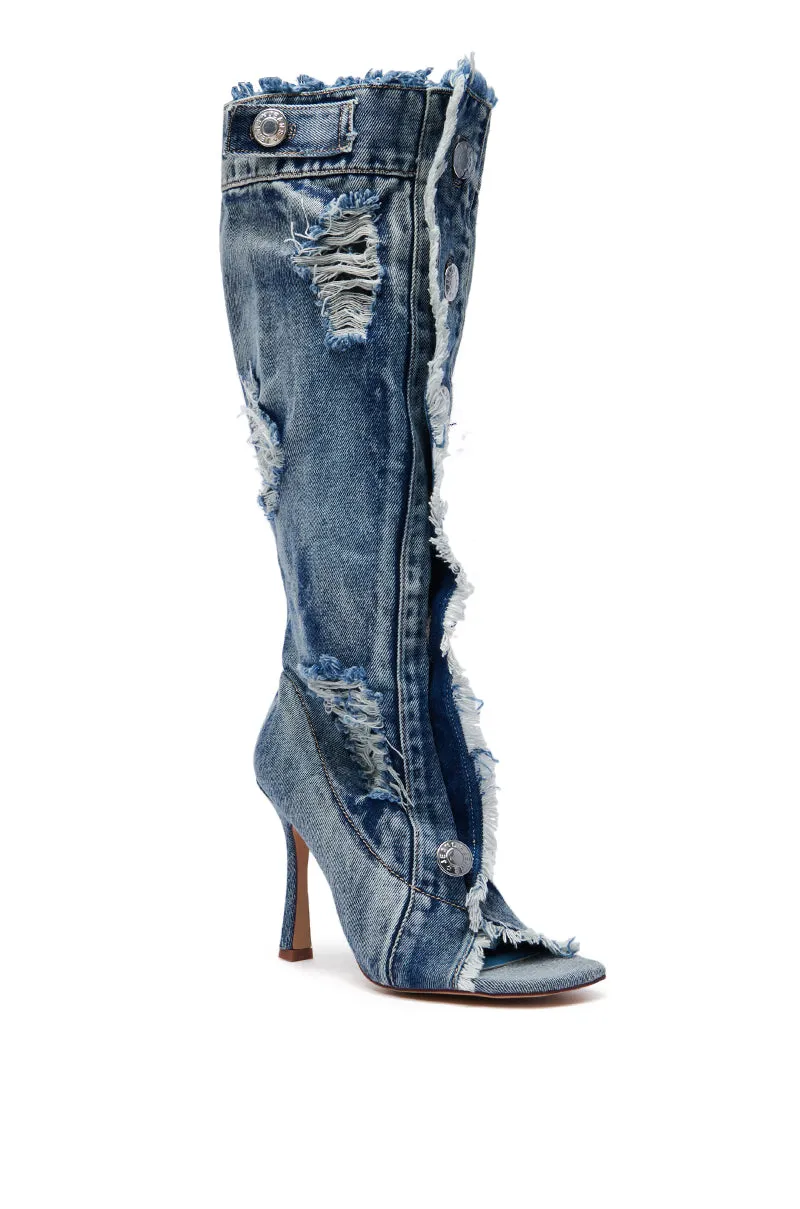 AZALEA WANG KAZUKI DENIM OPEN TOE BOOT