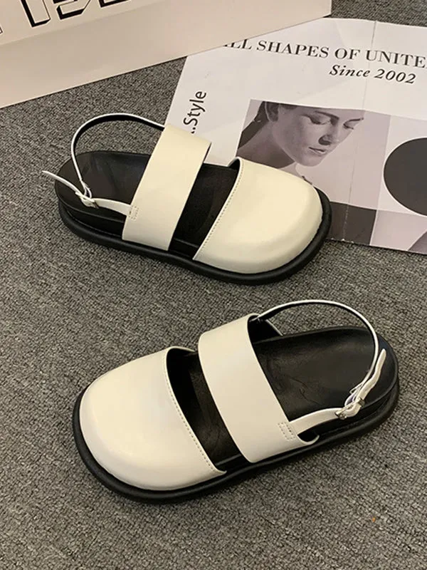 Belt Buckle Hollow Round-Toe Split-Joint Wedges & Flatform Sandals