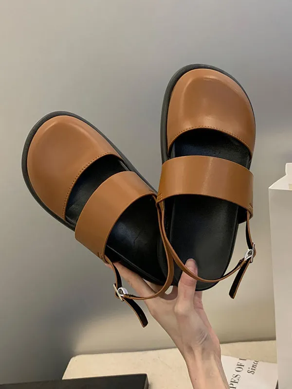 Belt Buckle Hollow Round-Toe Split-Joint Wedges & Flatform Sandals
