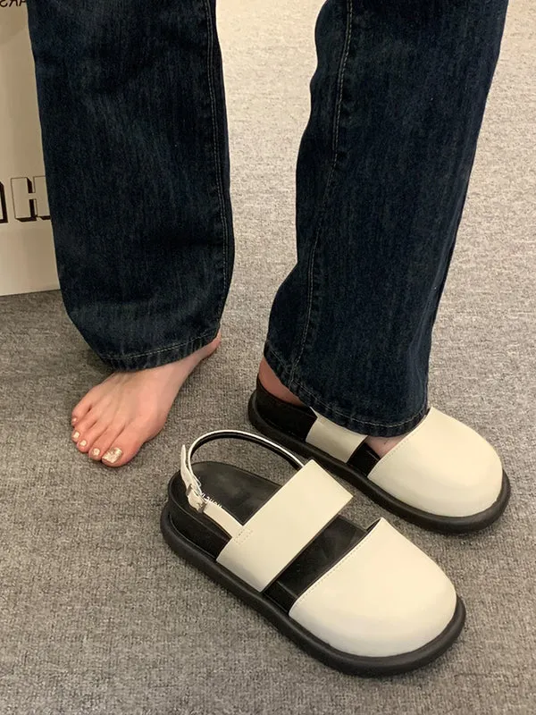 Belt Buckle Hollow Round-Toe Split-Joint Wedges & Flatform Sandals