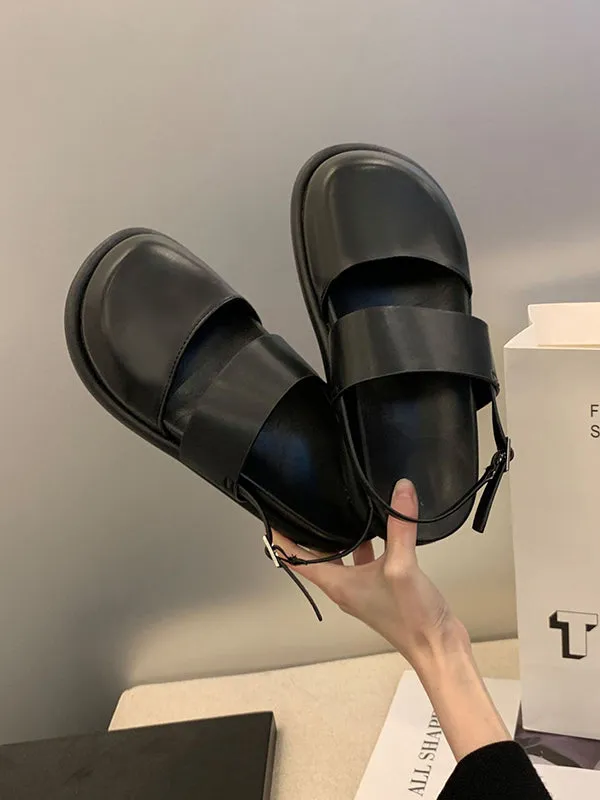 Belt Buckle Hollow Round-Toe Split-Joint Wedges & Flatform Sandals