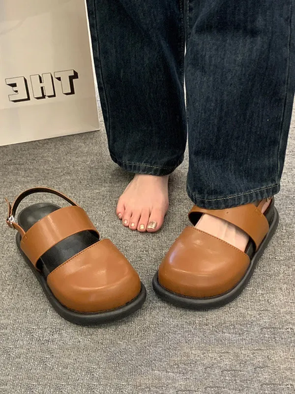 Belt Buckle Hollow Round-Toe Split-Joint Wedges & Flatform Sandals