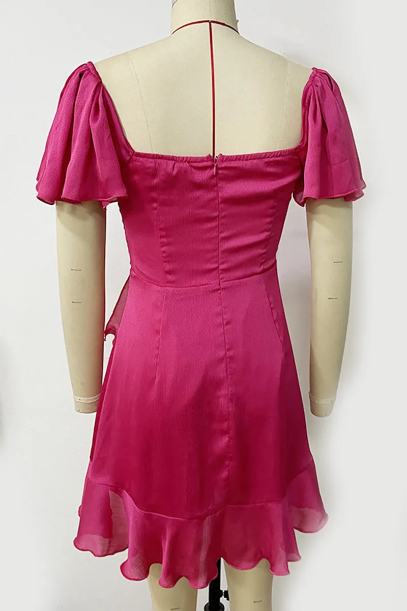 BL632 Solid Color Ruffled Mini Dress