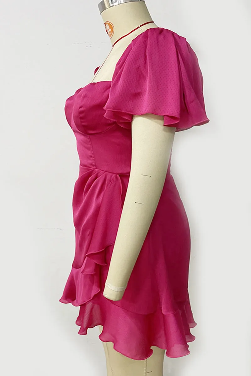 BL632 Solid Color Ruffled Mini Dress
