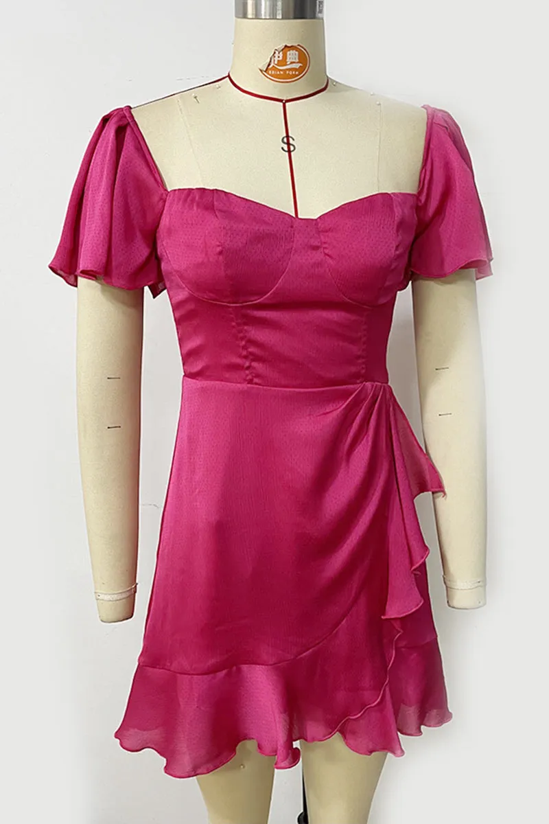 BL632 Solid Color Ruffled Mini Dress
