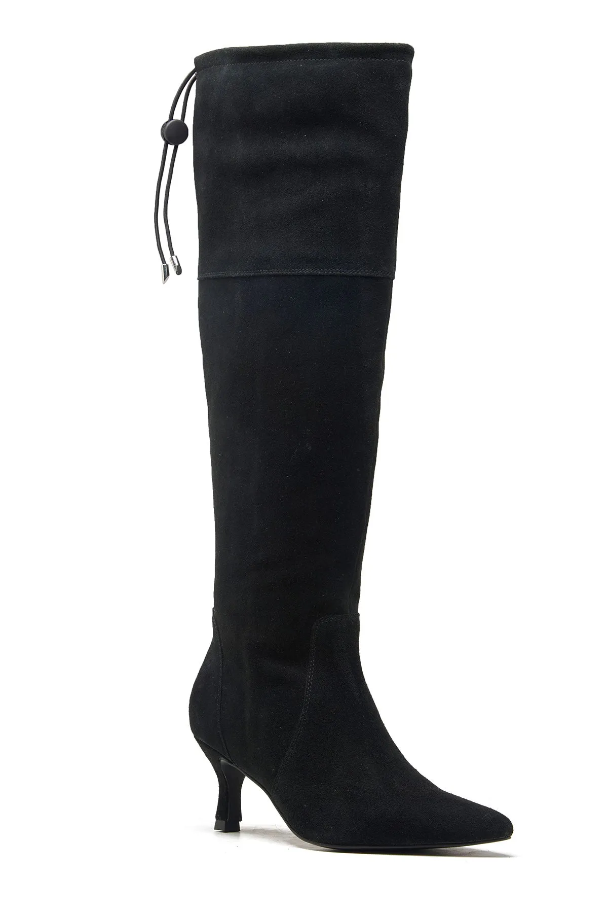 Black Kitten Heel Long Boots