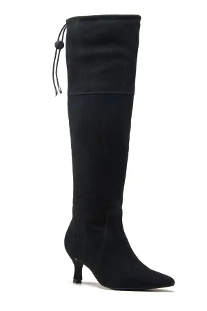 Black Kitten Heel Long Boots