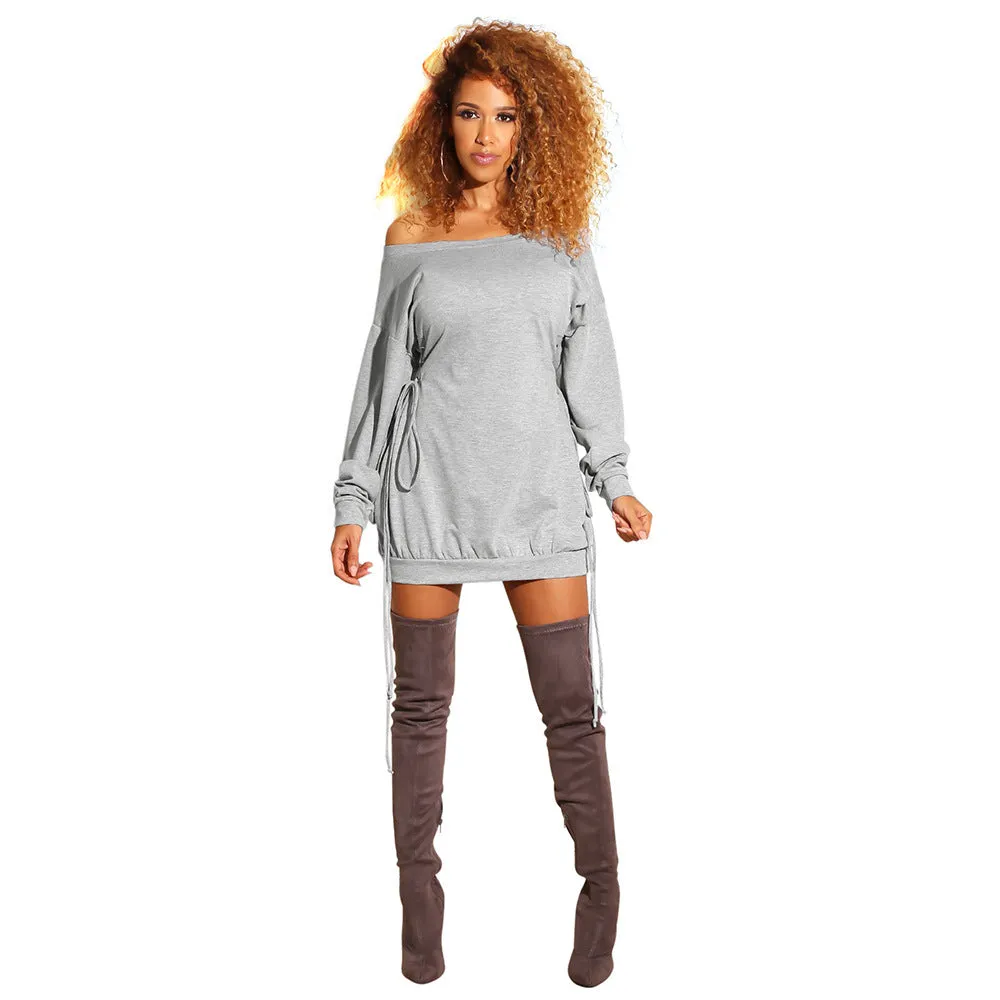 Bold Off-Shoulder Lace-Up Slim Fit Long Sleeve Dress