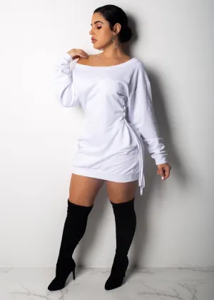 Bold Off-Shoulder Lace-Up Slim Fit Long Sleeve Dress