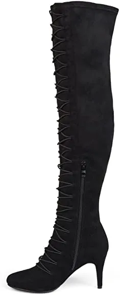 Brinley Co. Womens Regular and Wide Calf Vintage Almond Toe Over-The-Knee Boots Black, 6 Regular US