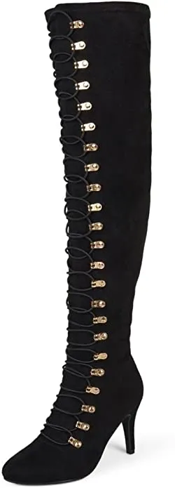 Brinley Co. Womens Regular and Wide Calf Vintage Almond Toe Over-The-Knee Boots Black, 6 Regular US