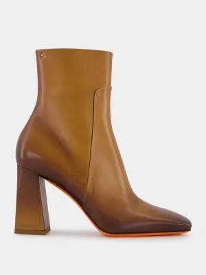 Brown Leather High-Heel Ankle Boots