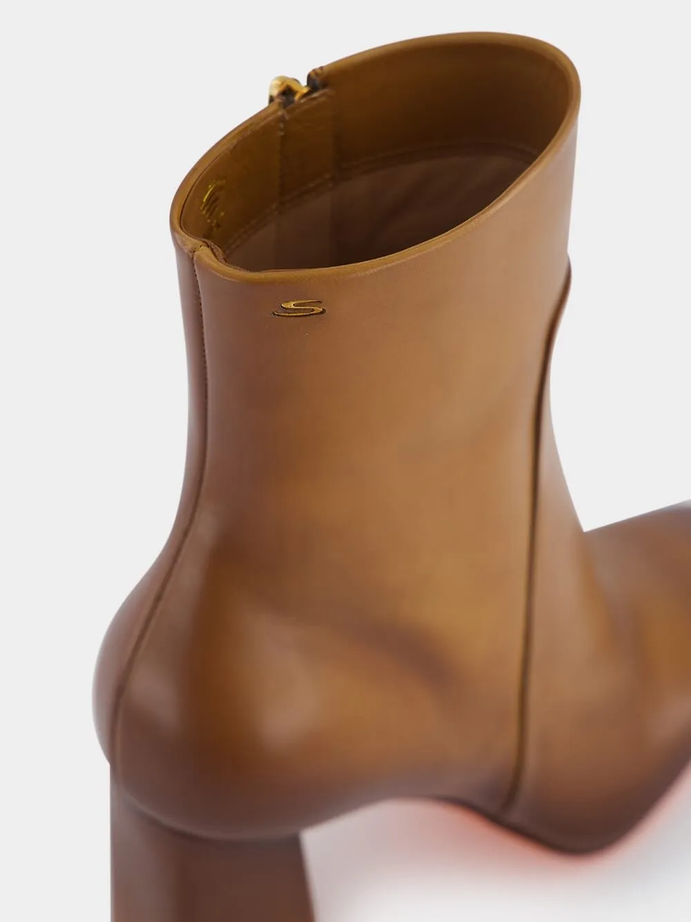 Brown Leather High-Heel Ankle Boots
