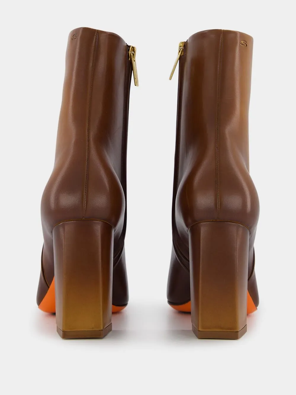 Brown Leather High-Heel Ankle Boots