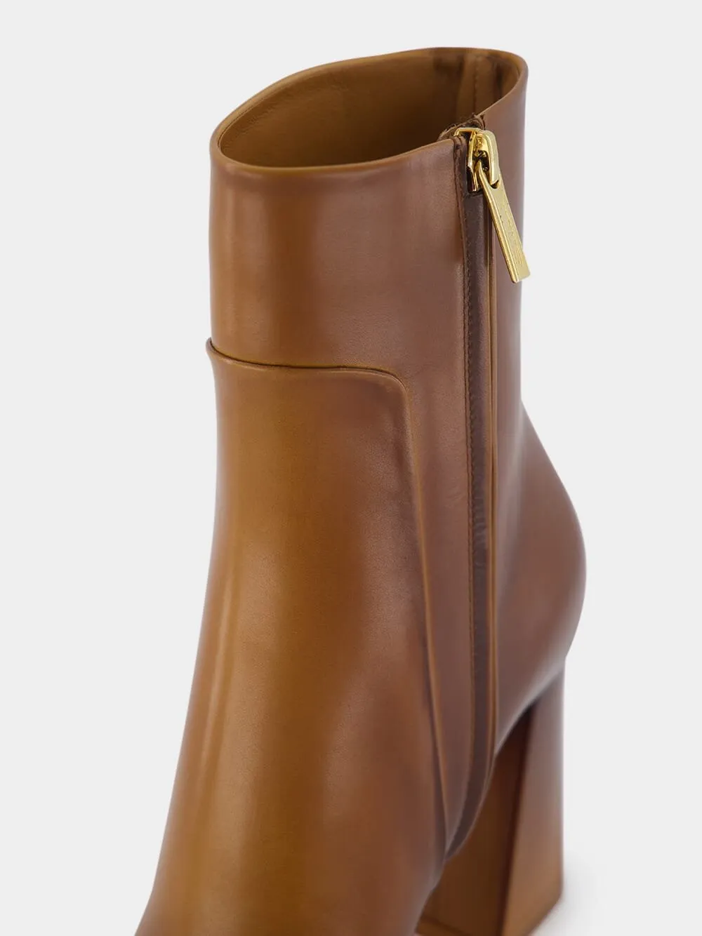 Brown Leather High-Heel Ankle Boots