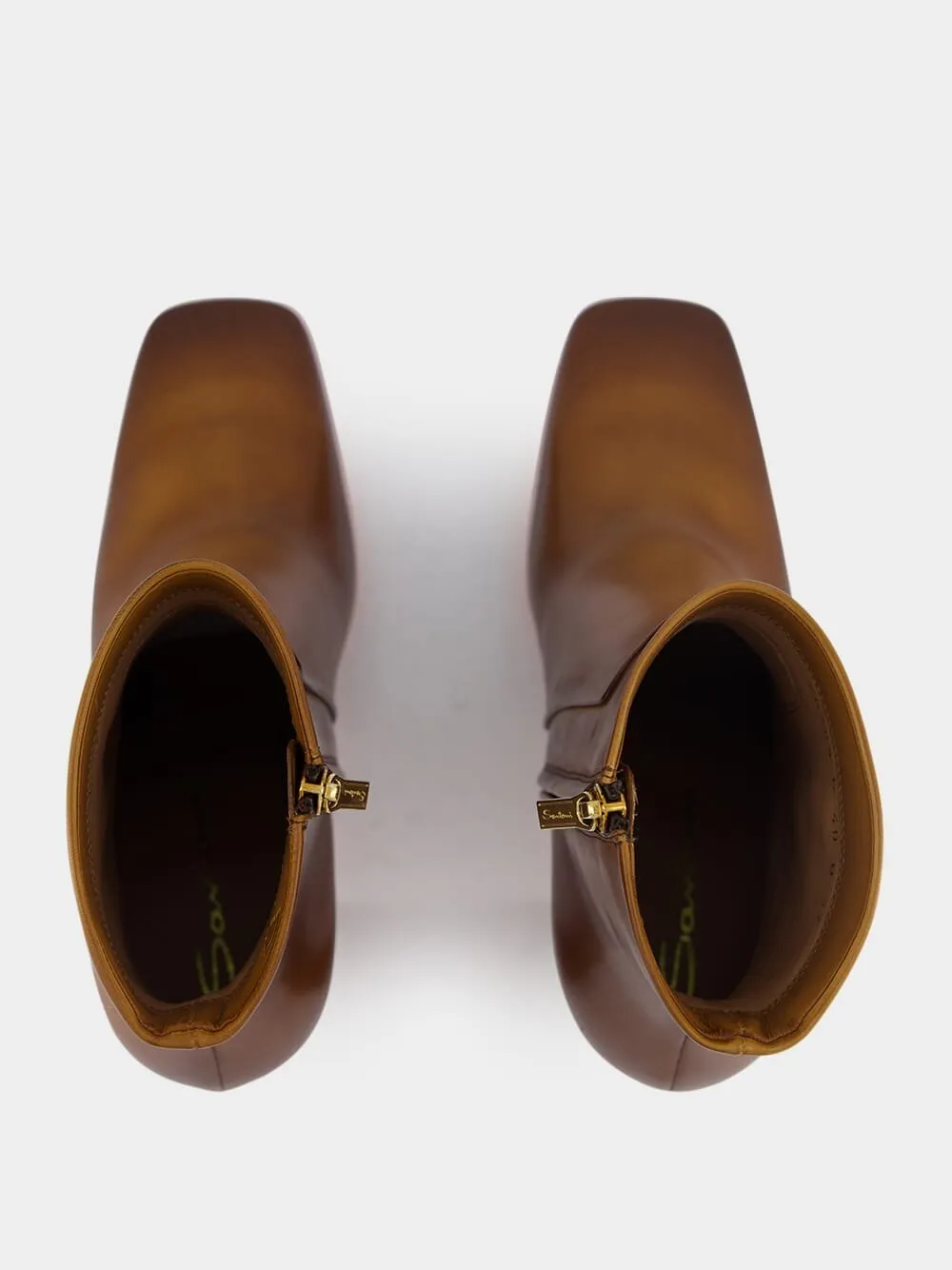 Brown Leather High-Heel Ankle Boots
