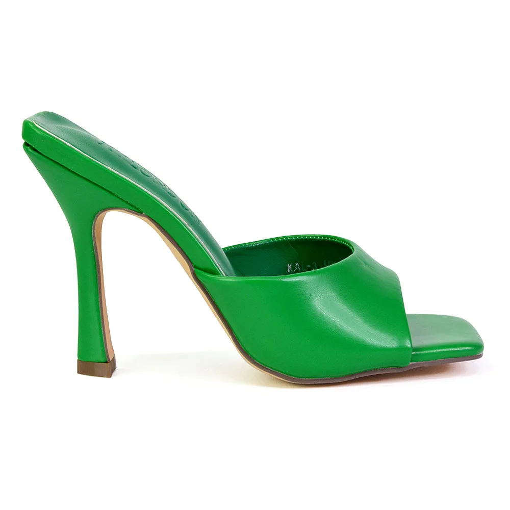 Carla Strappy Square Toe Stiletto High Heels Mule Sandals in Orange