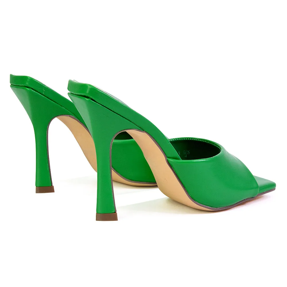 Carla Strappy Square Toe Stiletto High Heels Mule Sandals in Orange