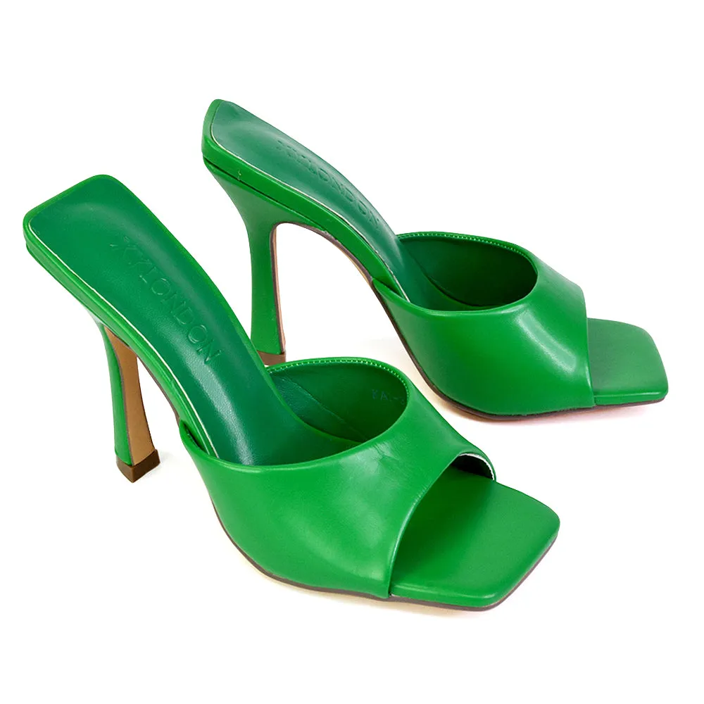 Carla Strappy Square Toe Stiletto High Heels Mule Sandals in Orange