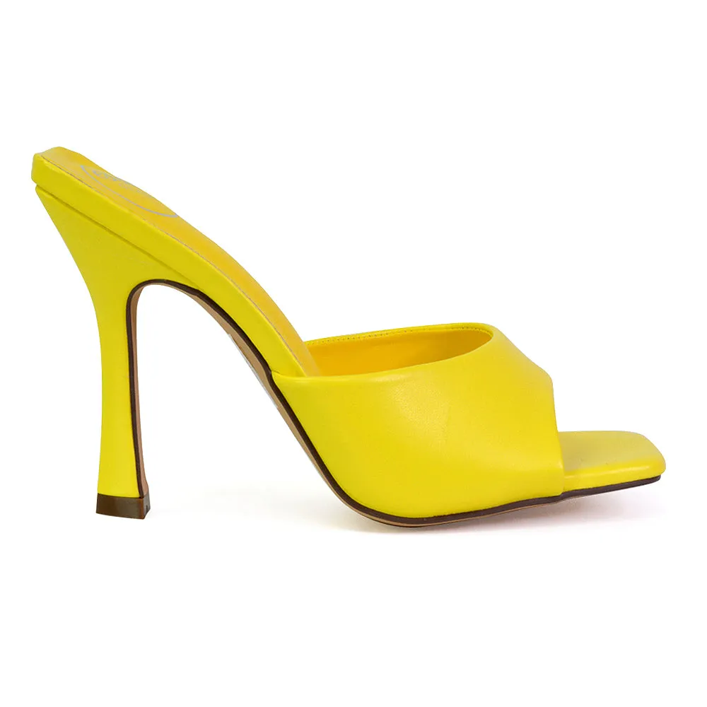 Carla Strappy Square Toe Stiletto High Heels Mule Sandals in Orange