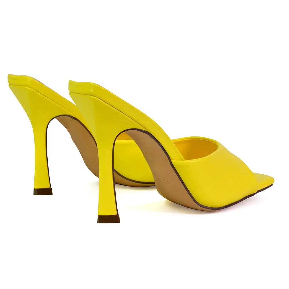 Carla Strappy Square Toe Stiletto High Heels Mule Sandals in Orange