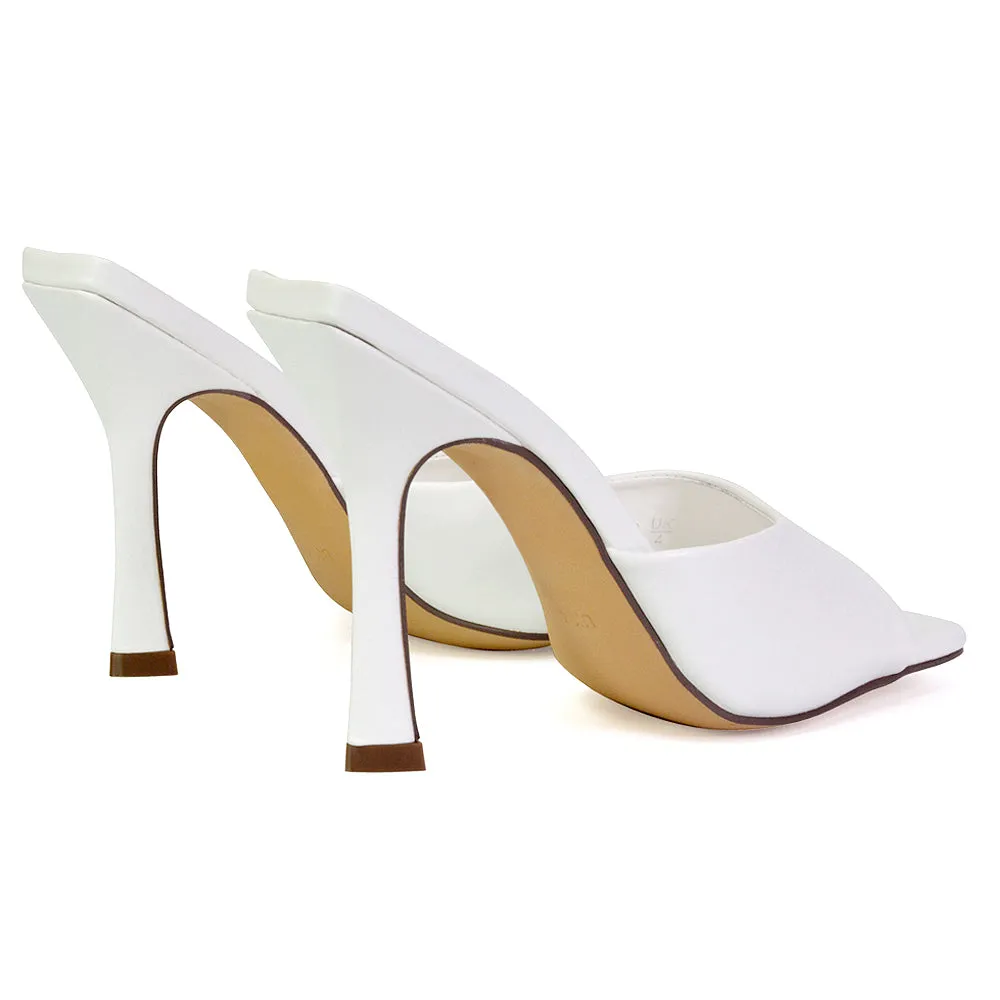 Carla Strappy Square Toe Stiletto High Heels Mule Sandals in Orange