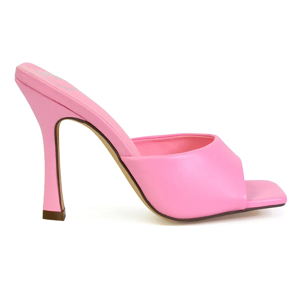 Carla Strappy Square Toe Stiletto High Heels Mule Sandals in Orange