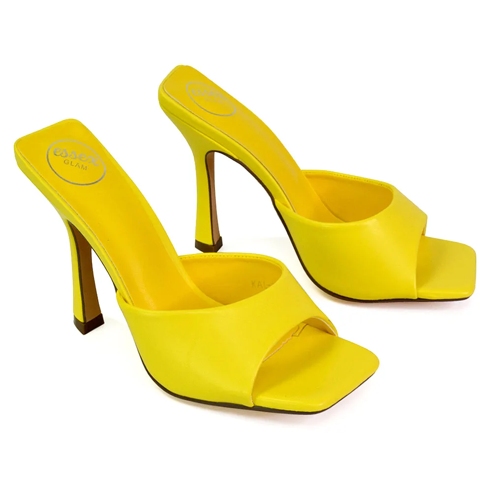 Carla Strappy Square Toe Stiletto High Heels Mule Sandals in Orange