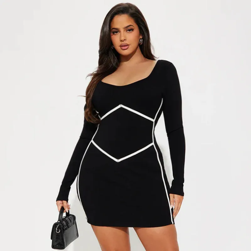 Chic Contrast-Trim Long Sleeve Bodycon Mini Dress for a Sleek and Sculpted Look