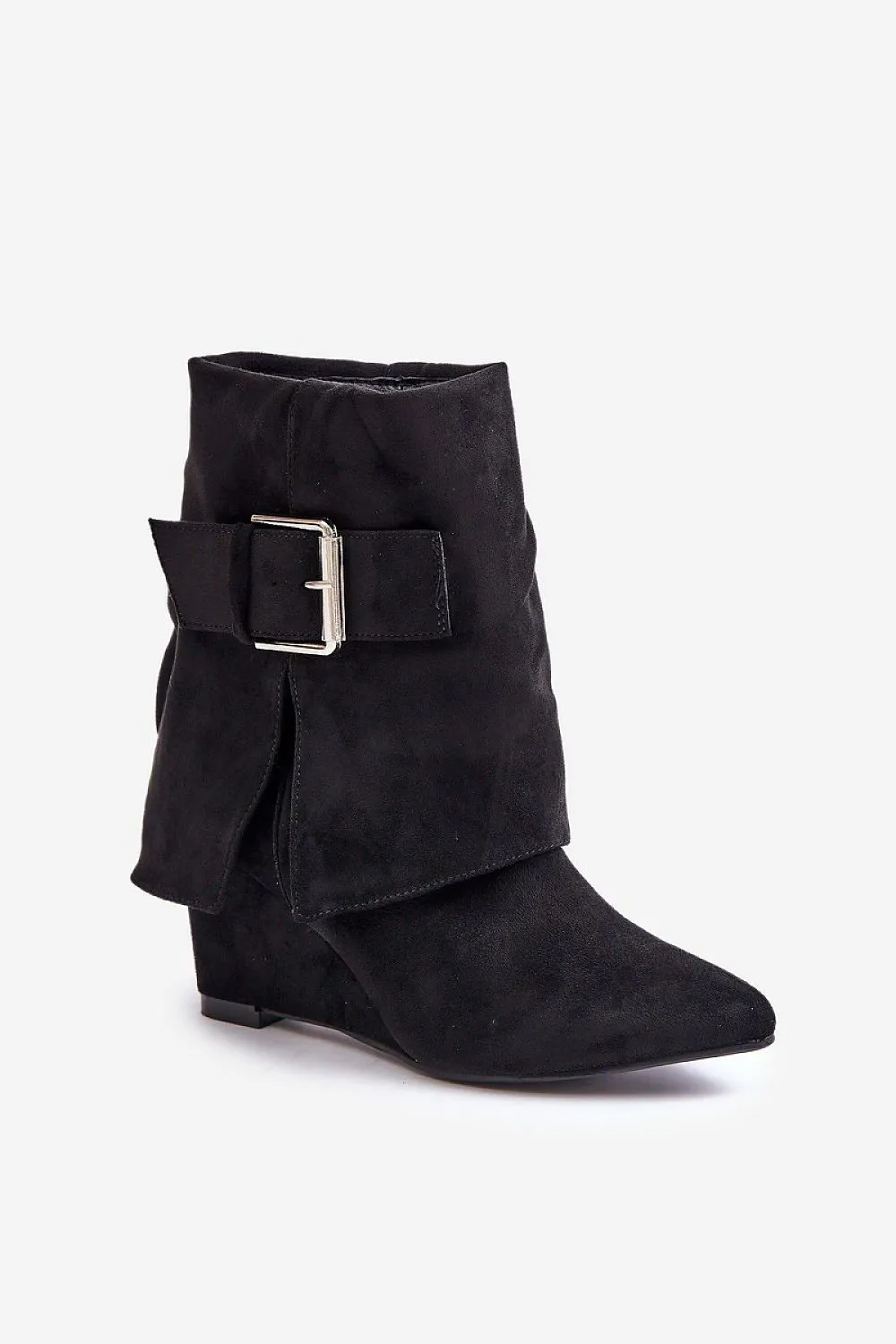 Chic Eco-Suede Slip-On Boots with Bold Buckle Accent