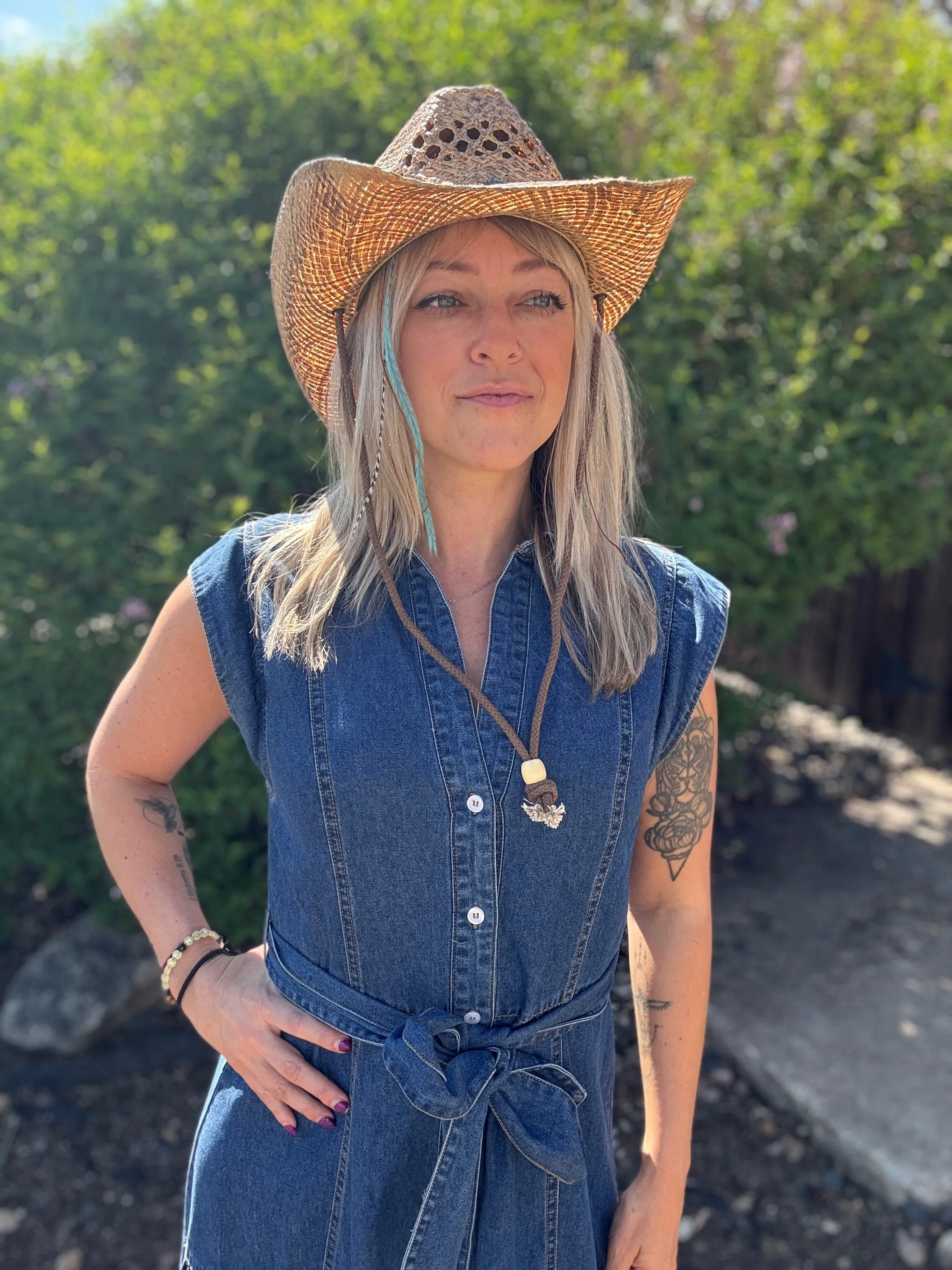 Cowgirl Belted Button Up Tiered Midi Denim  Dress