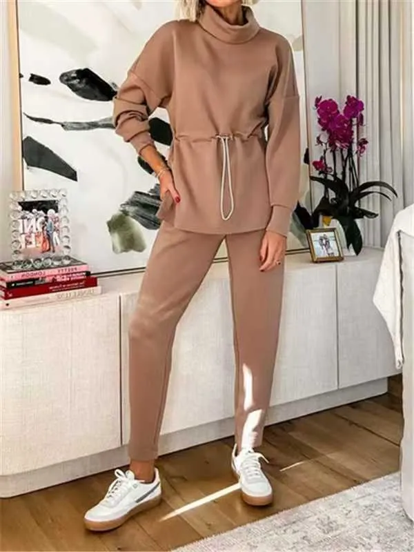 Cozy and Chic Autumn-Inspired Two-Piece Set with Drawstring Detail for Relaxed Comfort and Effortless Style