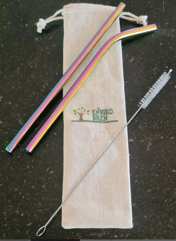 Envirobren Multicoloured Stainless Steel Straws 2 Pack