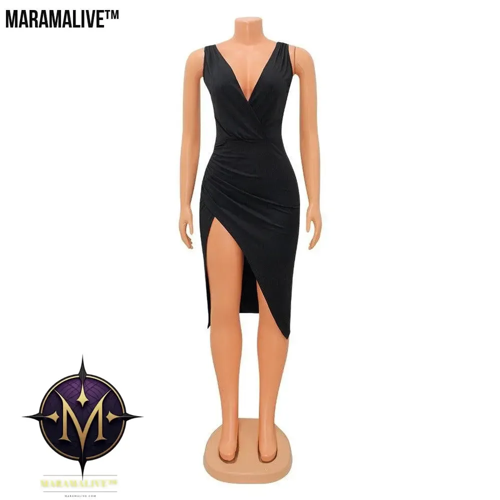 Flirty Fun! Irregular Mid-length Skirt Dress with Thigh Split