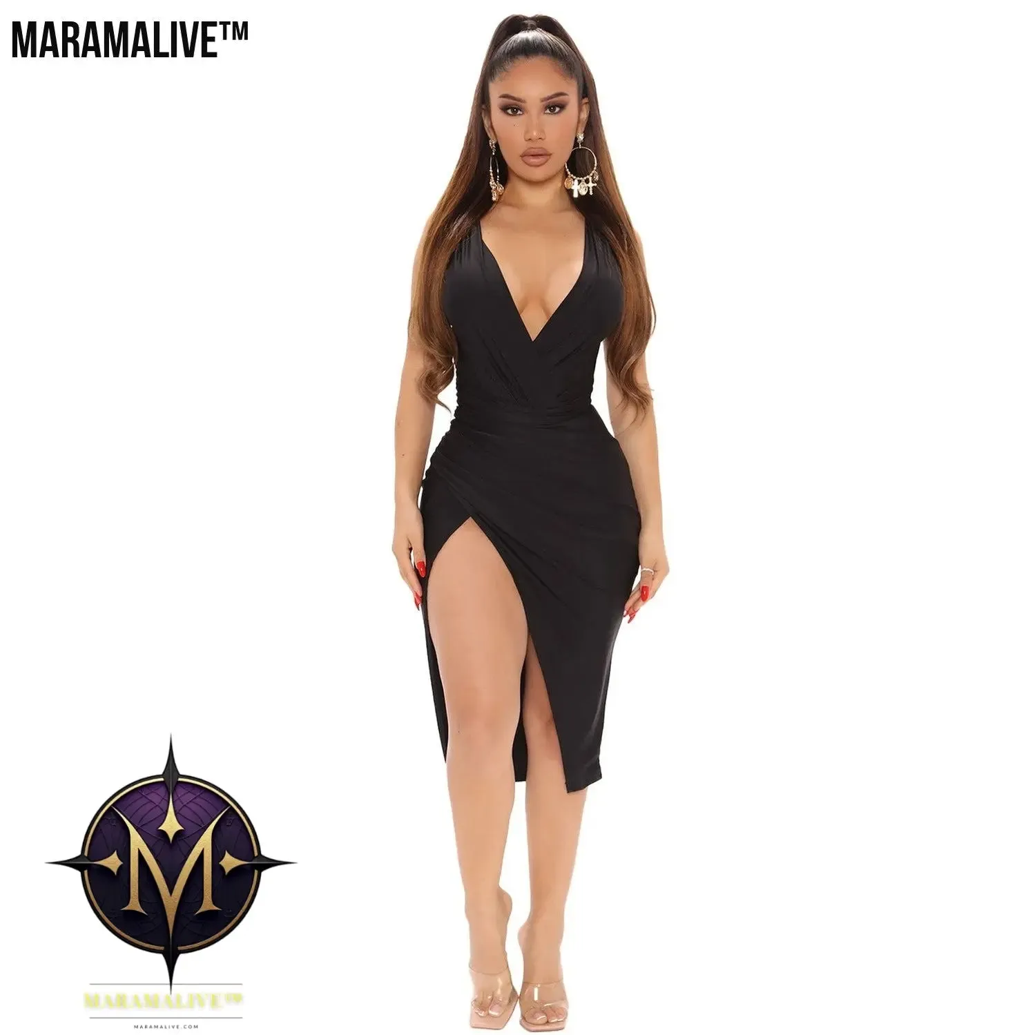 Flirty Fun! Irregular Mid-length Skirt Dress with Thigh Split