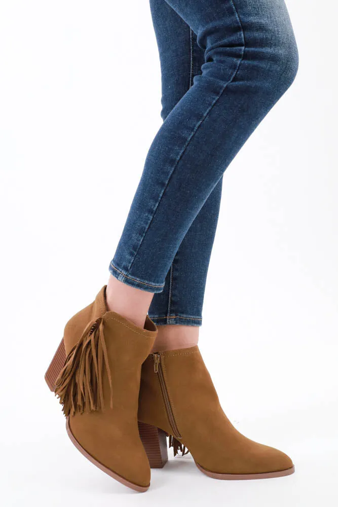 Fringe For Days Western Bootie -Brown