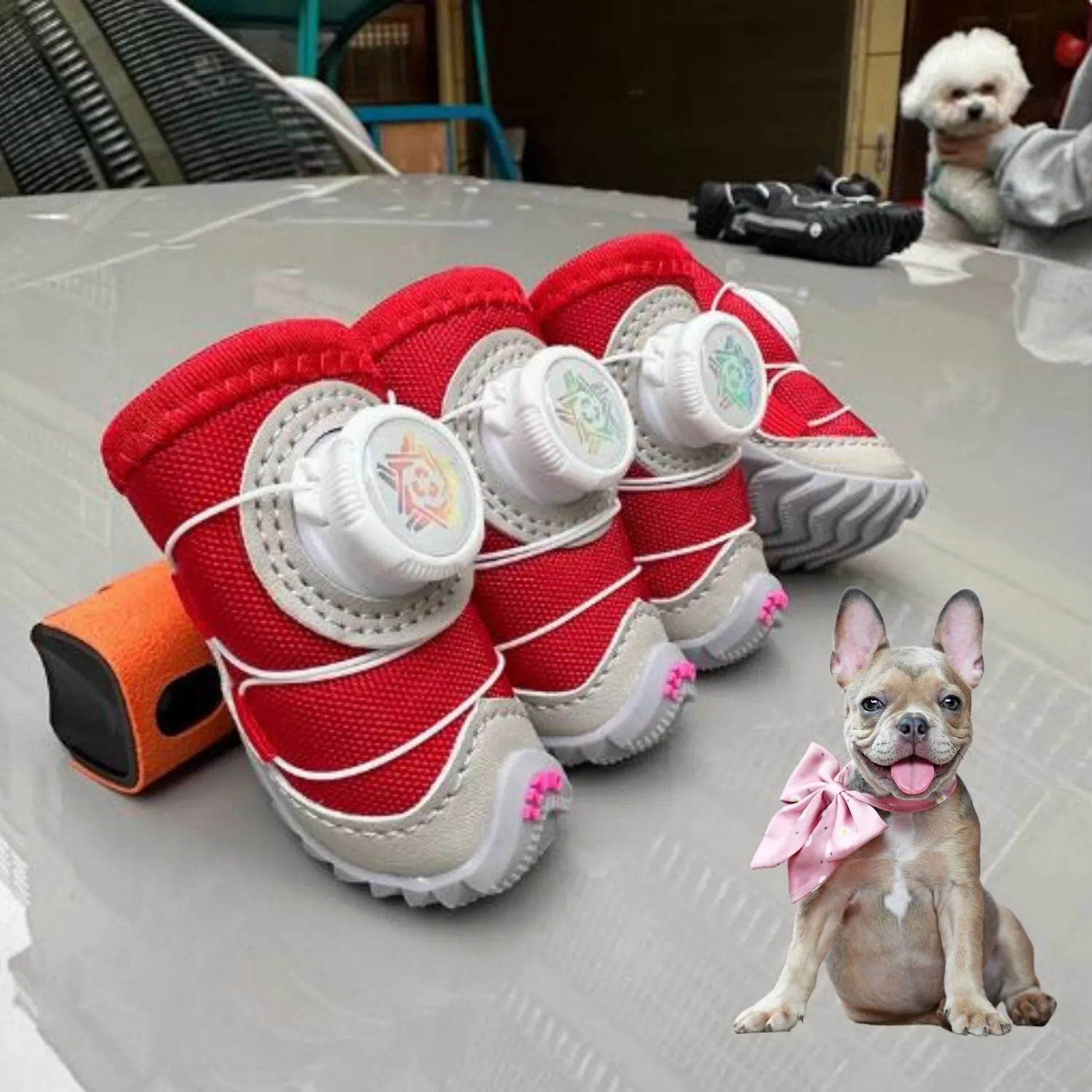 FurTrek Frenchie Winter Running Shoes – Non-Slip Dog Boots for Cold Weather