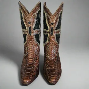 Genuine Snakeskin Cowboy Boots – Two-Tone Vintage Western Style – Size 8.5/9