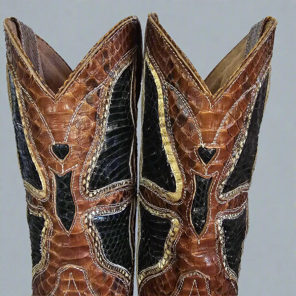 Genuine Snakeskin Cowboy Boots – Two-Tone Vintage Western Style – Size 8.5/9