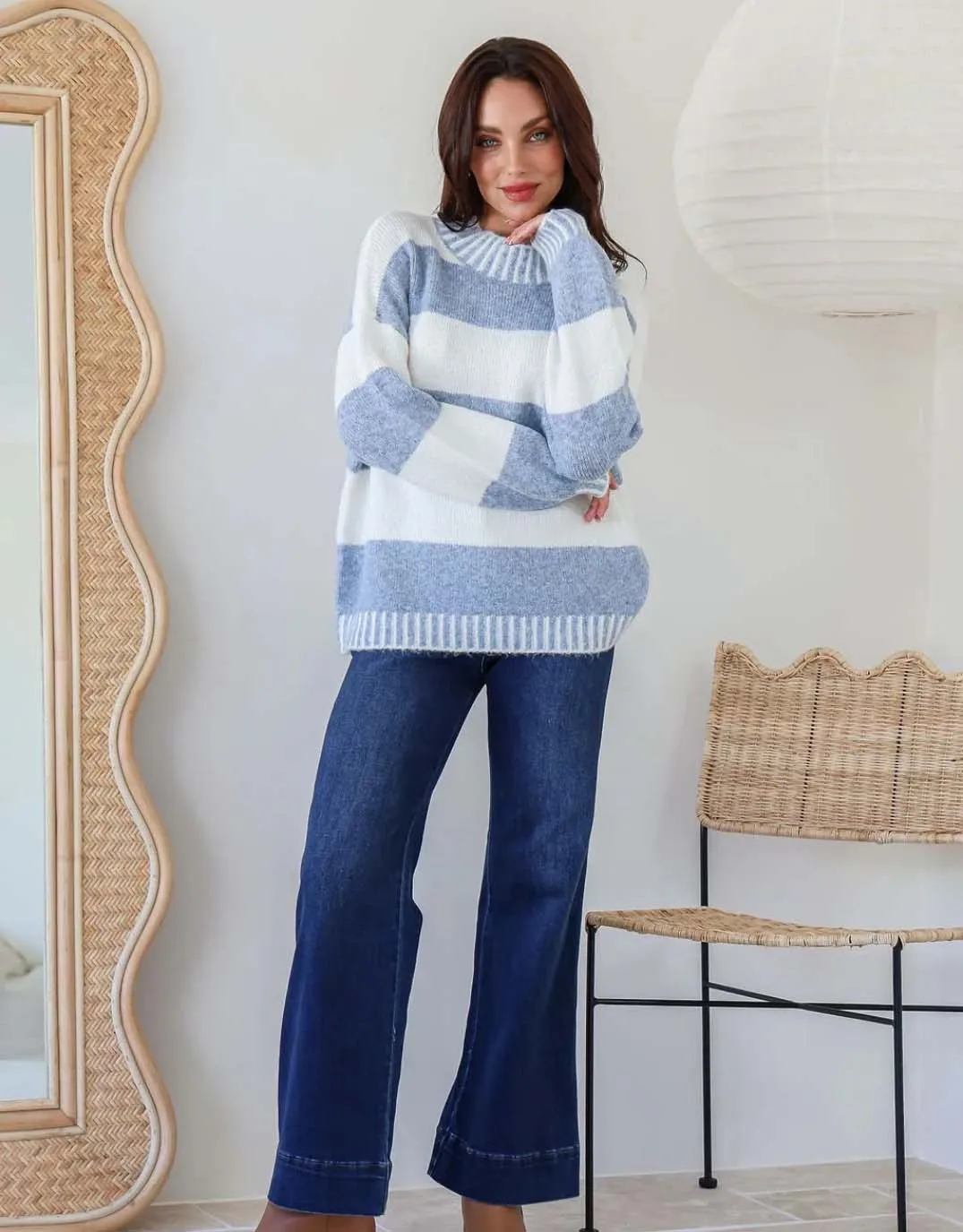 Gigi Wool Blend Stripe Knit - Blue/Winter White