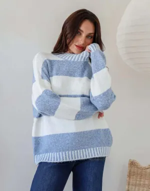 Gigi Wool Blend Stripe Knit - Blue/Winter White