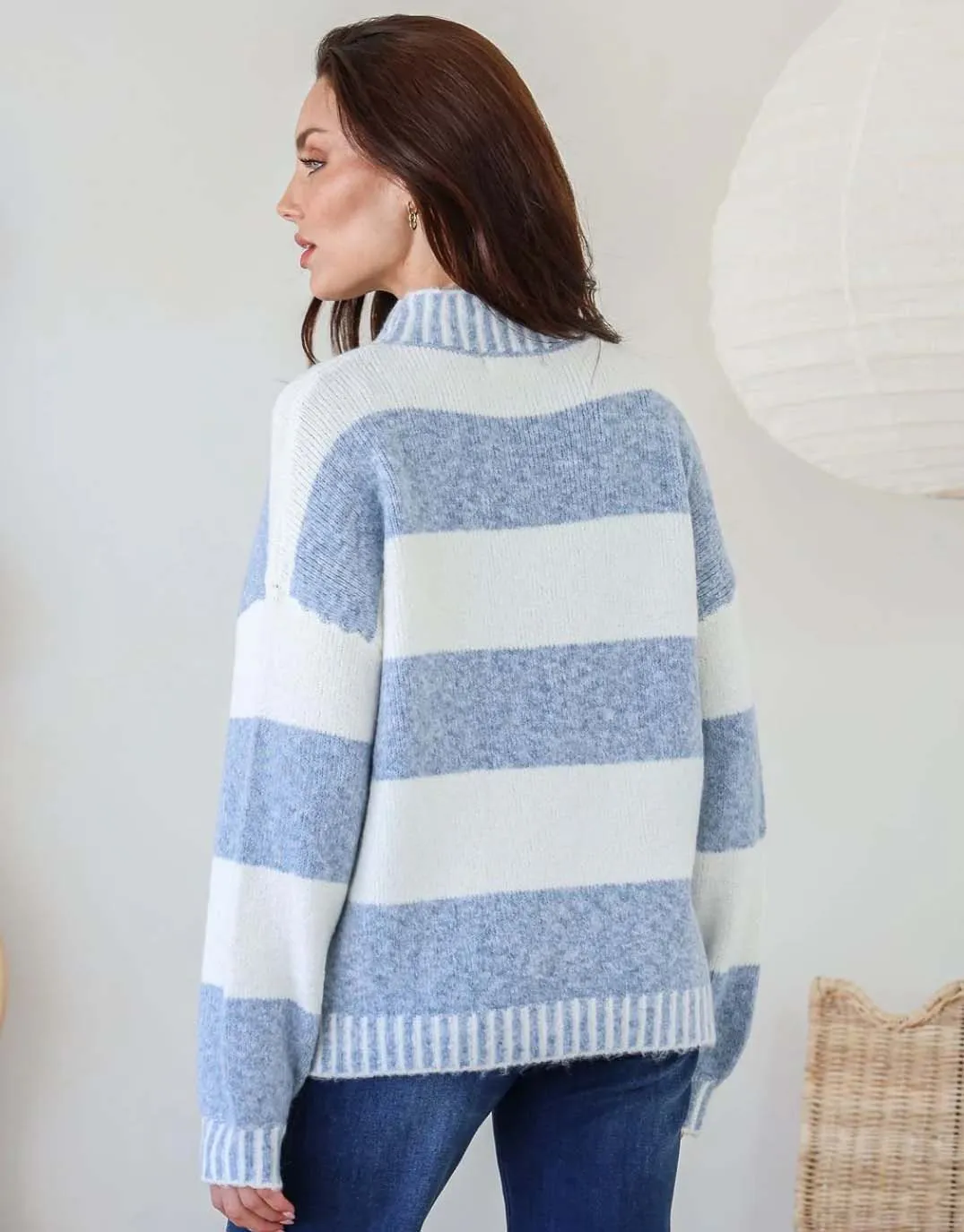 Gigi Wool Blend Stripe Knit - Blue/Winter White