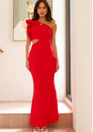 Glamorous One-Shoulder Ruffle Cutout Bodycon Evening Gown