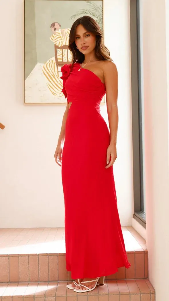 Glamorous One-Shoulder Ruffle Cutout Bodycon Evening Gown
