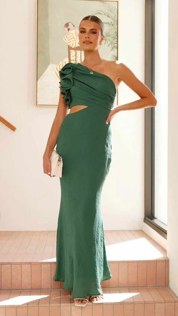Glamorous One-Shoulder Ruffle Cutout Bodycon Evening Gown