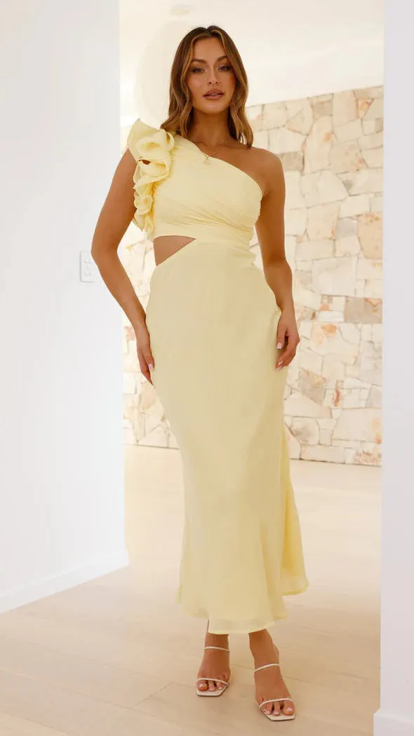 Glamorous One-Shoulder Ruffle Cutout Bodycon Evening Gown