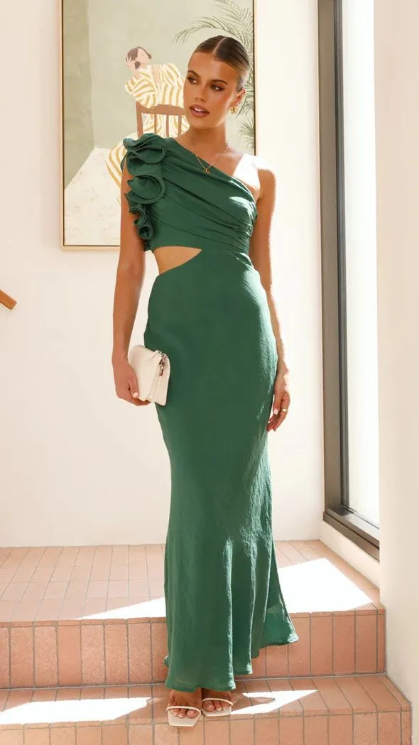 Glamorous One-Shoulder Ruffle Cutout Bodycon Evening Gown