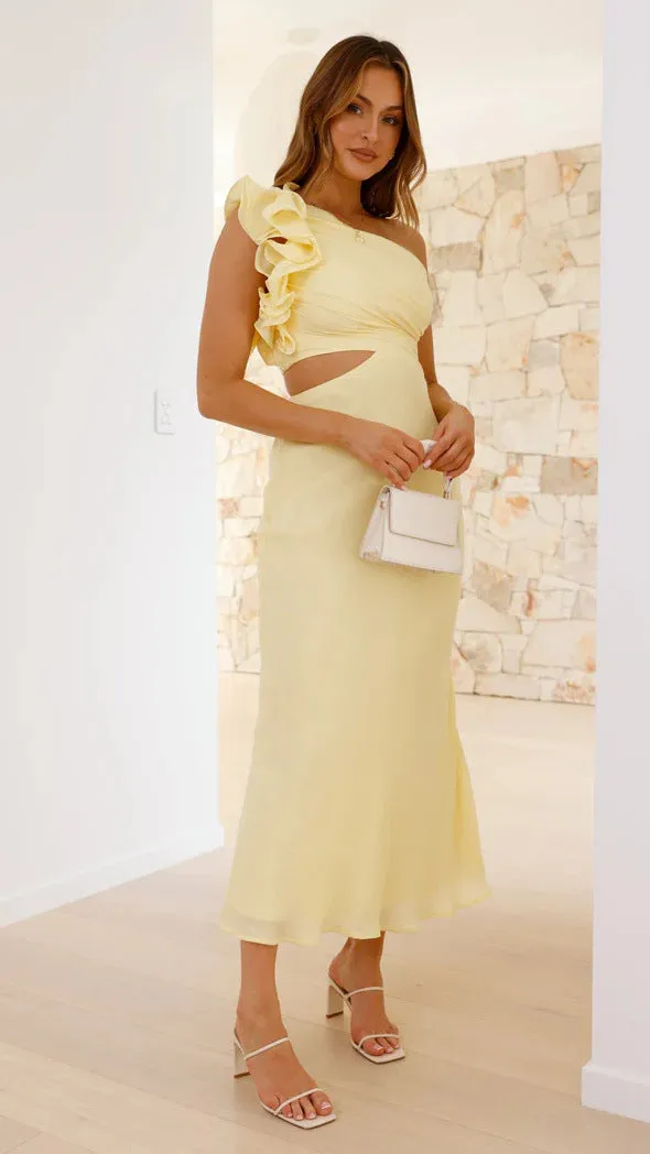 Glamorous One-Shoulder Ruffle Cutout Bodycon Evening Gown